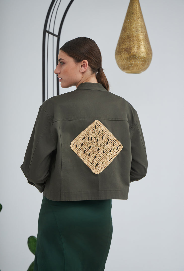 Raffia Rhombus Box Jacket Khaki