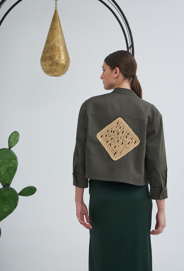 Raffia Rhombus Box Jacket Khaki