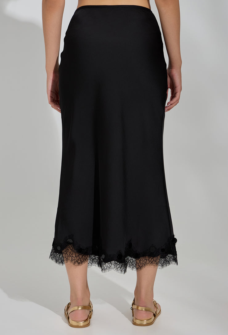 Lace Silk Black Skirt