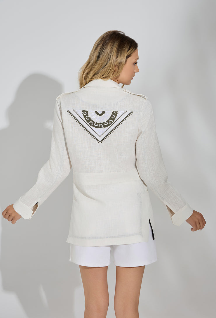 Bandana Linen Safari Jacket White